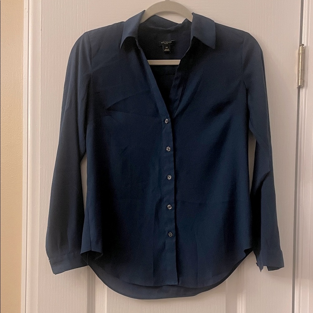 Ann Taylor Deep Blue Petite Blouse